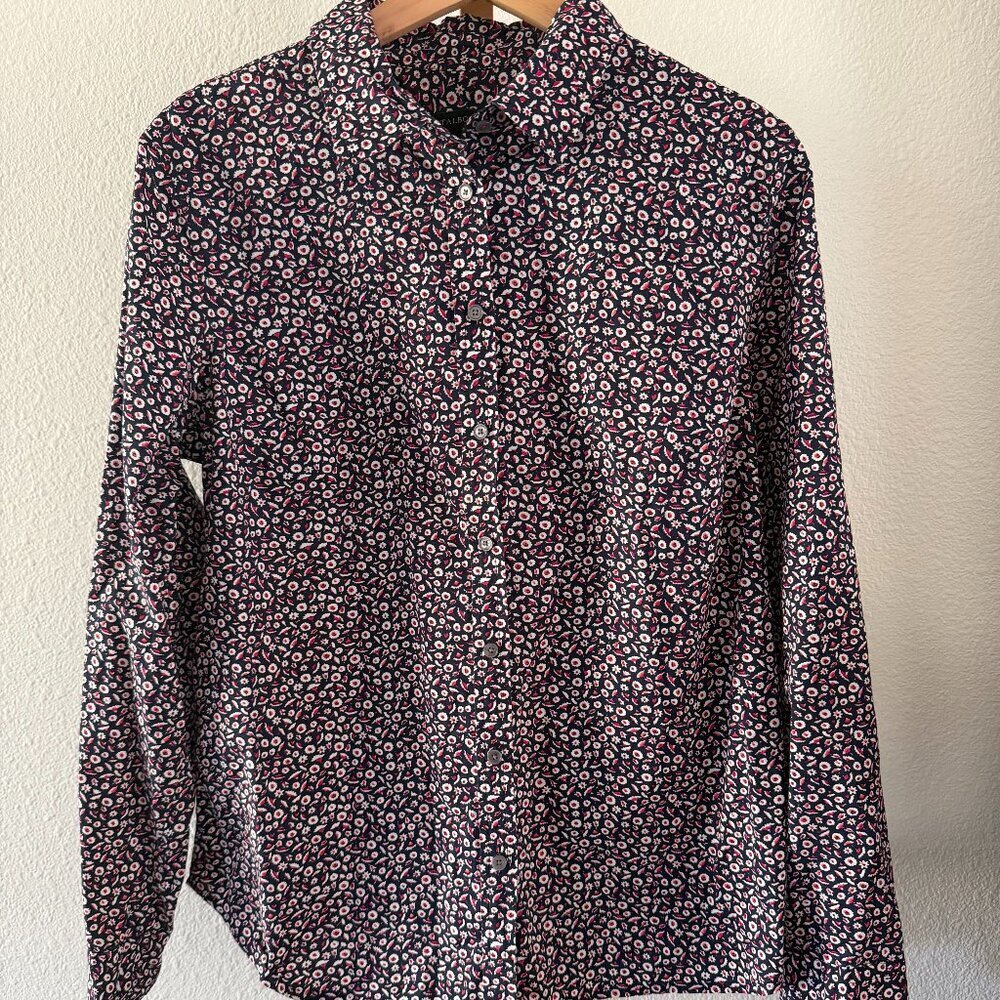 Talbots Women's Floral Button Up Shirt Blouse Size 14 Career Work 100% Cotton - Picture 1 of 6
